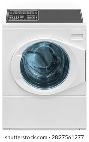 Front loading washing machine isolated on white background with clipping path