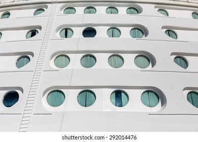 Front of a Luxury cruise ship with portholes