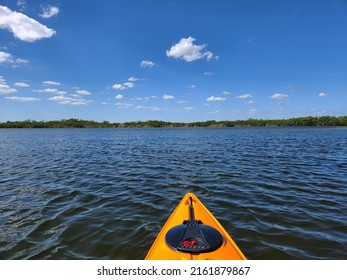 Front Of Orange Kayak On Nine Mile Pond In Everglades National Park, Florida On Sunny April Afternoon..