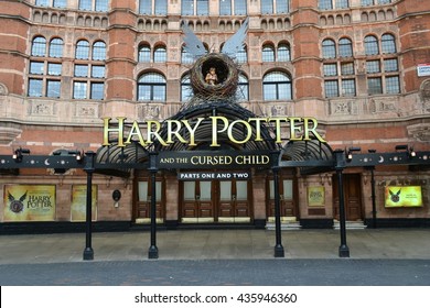 Front of The Palace Theatre in London with large advertisement for Harry Potter and the Cursed Child play
12th April 2016 The Palace Theatre London Harry Potter and the Cursed Child play