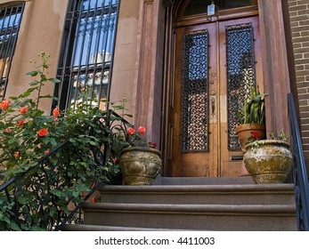 A Front Porch On An Old New York City Brownstone Home.