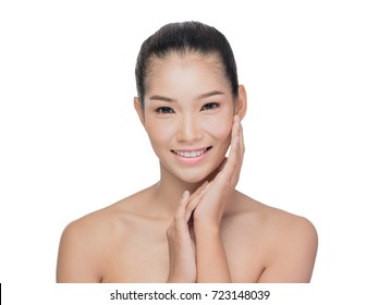 Front portrait of the asian woman with beauty face - isolated