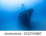 Front of Shipwreck underwater with fish and Corals on sandy bottom High Quality