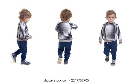 front, side and back view of same man walking on white background