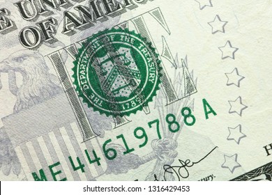 Front Side Macro Of The US 5 Dollar Banknote With The Serial Number