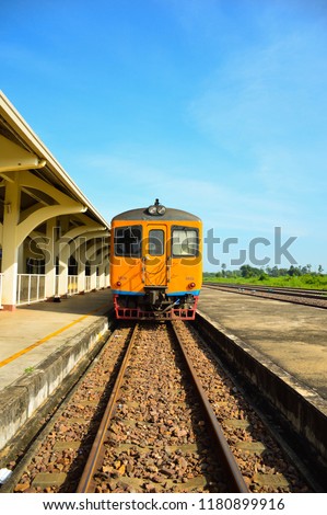 front side of train, old train stoped on the train station.