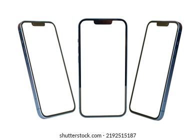 Front and side view of empty screen smartphone isolated on white background with clipping path, smartphone mock up for advertisement - Shutterstock ID 2192515187