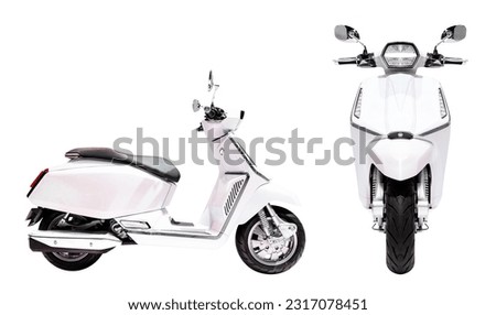 Front and side view white motorcycle scooter isolated on white background with clipping path
