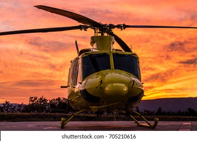 A Front Side Wildfire Helicopter View On A Spectacular Sunset