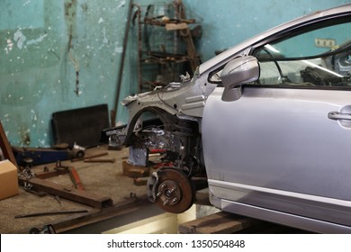 Front Strut With Brake Disc On The Car, Machine Repair