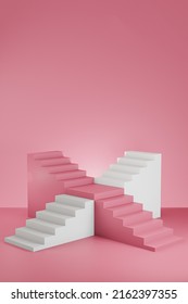 Front View Of 3D Cross Pink And White Stairway Abtract Background 