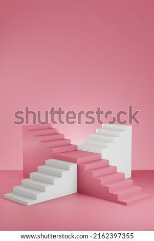 Front view of 3D cross pink and white stairway abtract background 