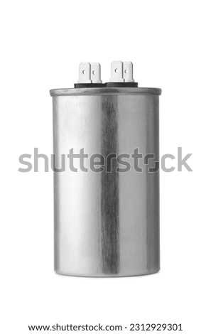 Front view of aluminum capacitor isolated on white