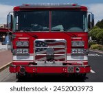 Front view of an American red fire truck