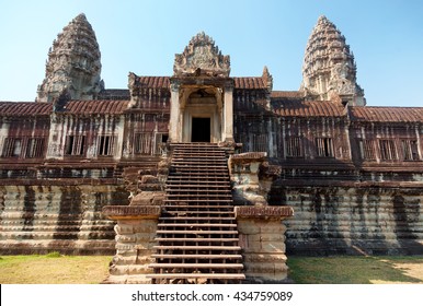 Front View Of Angkor Wat Temple In Cambodia