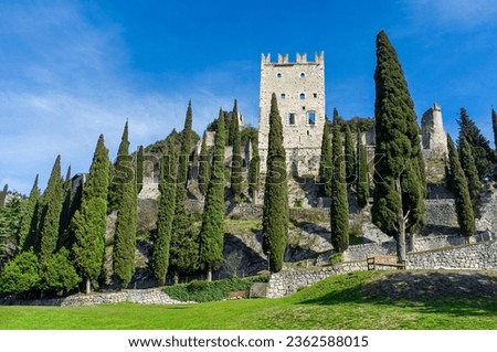 Front view of Arco Castle located in Arco, Trento province, Italy