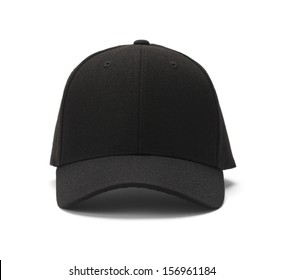 Front View of Black Cap Isolated on White Background.