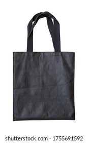 Front View Of Black Tote Bag Isolated On White Background