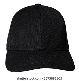 Front view of Blank black baseball cap isolated on white background. Template Mock up