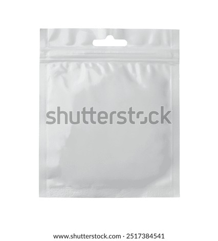 Front view of blank plastic packaging zip bag isolated on white
