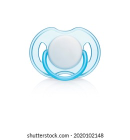 Front View Of Blue Baby Pacifier Isolated