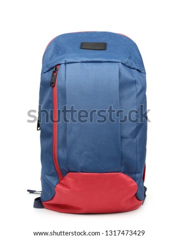 Front view of blue backpack isolated on white