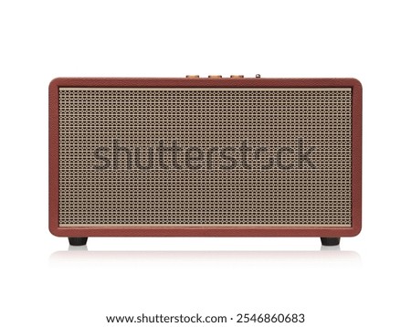 front view brown and gold rectangular loudspeaker on white background, technology, object, fashion, modern, copy space     