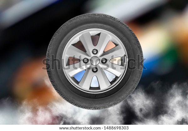 Front view of car\
wheel.