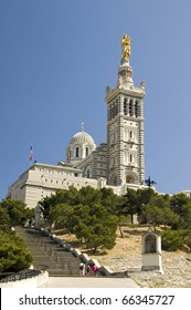 Front view of the church NOTRE DAME DE LA GARDE in Marseille at summery weather