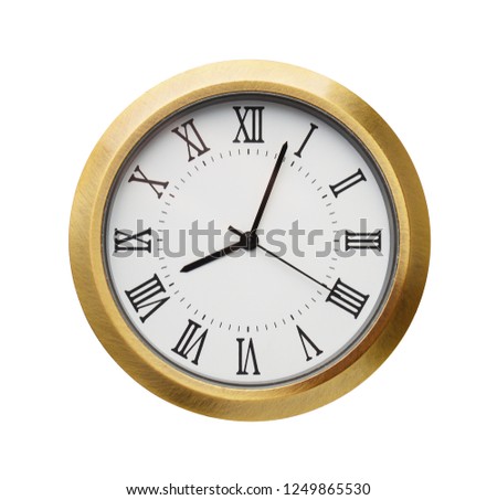 Front view of  classic bronze clock isolated on white