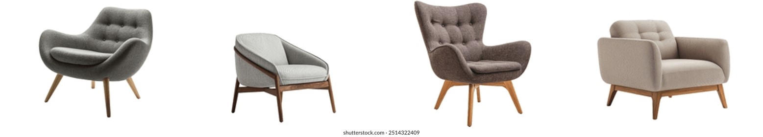 Front view of a classic grey armchair isolated on white