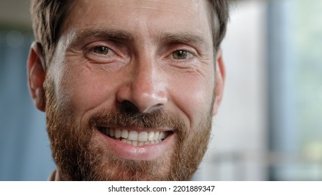 Front View Close Up Male Portrait Indoors Serious Pensive Dreaming Planning Man Looking Away Thinking Turn Head To Camera Smiling Toothy Dental Happy Good Idea Reaction Businessman Look With Smile