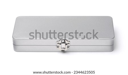 Front view of closed silver metal box isolated on white