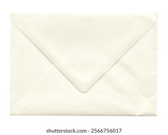 front view closeup of blank brown old aged closed letter paper envelope with antique texture isolated on white background