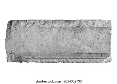 front view closeup of empty antique large square plaque of stone with irregular edges and carved texture isolated on white background - Powered by Shutterstock