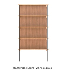 Front view of a compact rack crafted from oak wood with a black iron frame. Sized 88 x 34 x 163 cm, this tall and slim shelving unit provides practical storage while showcasing the natural oak grain 