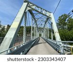 Front view of the concrete crossing on the Pencoyd Bridge over the Schuylkill River in Manayunk, Pennsylvania