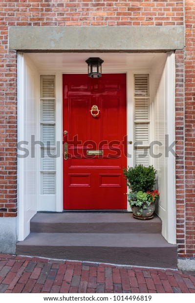 Front View Deep Red Front Door Stock Photo Edit Now 1014496819