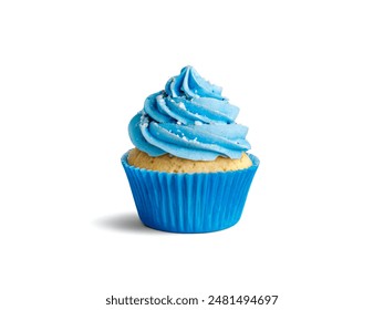 Front view delicious blue cupcake with light blue cream isolated on white background - Powered by Shutterstock