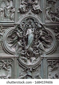 Front View Of The Descent Of Jesus From The Cross In Duomo Di Milano Principal Door 