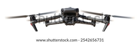 Front View of a Drone Quadcopter UAV In Flight Isolated on a White Background.