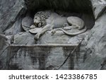Front view of the dying lion statue in Lucrene Swtizerland overcast day