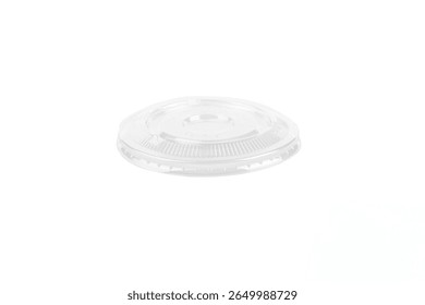 
Front view of an empty disposable transparent plastic cup lid isolated on white background