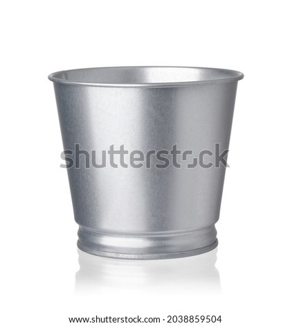 Front view of empty metal bucket isolated on white