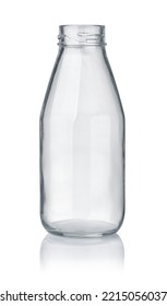 Front view of empty transparent  small glass bottle isolated on white