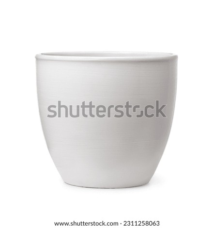 Front view of empty white ceramic flower pot isolated on white