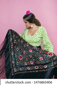 Front View Flamenca With Manila Shawl