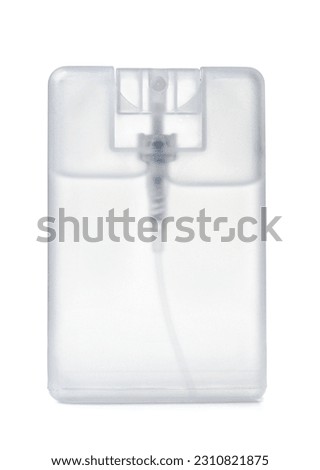 Front view of flat pocket hand sanitizer spray isolated on white