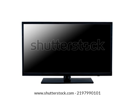 Front view, flat TV LCD monitor with black screen, isolated on white background. TV monitor screen, clipping path.
