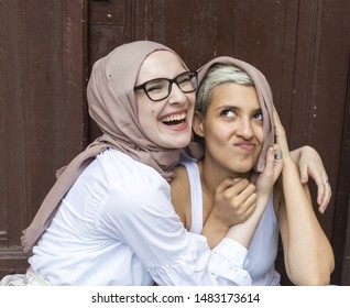 Front view of friends having fun